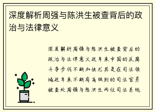 深度解析周强与陈洪生被查背后的政治与法律意义